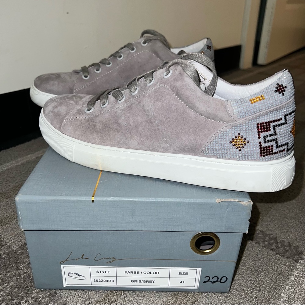 Lola Cruz Grey Suede Bedazzled Sneakers